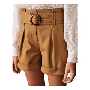 Sezane Rome Shorts Caramel Brown High-Waisted Belted US 14